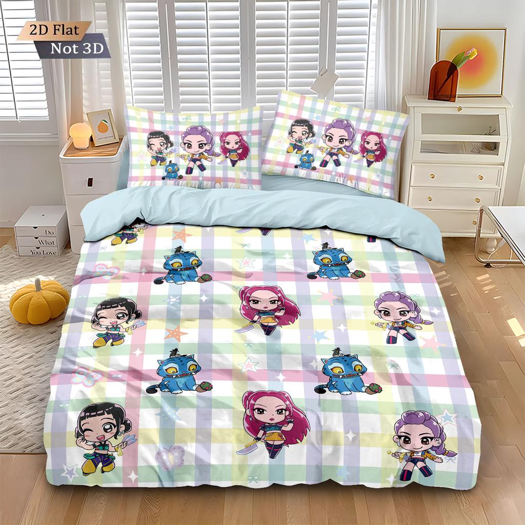 3Pcs K-Pop Demon Hunters Print Coreless Down Duvet Covers Various Sizes Soft Bedroom Bedding Decoration, Machine Washable