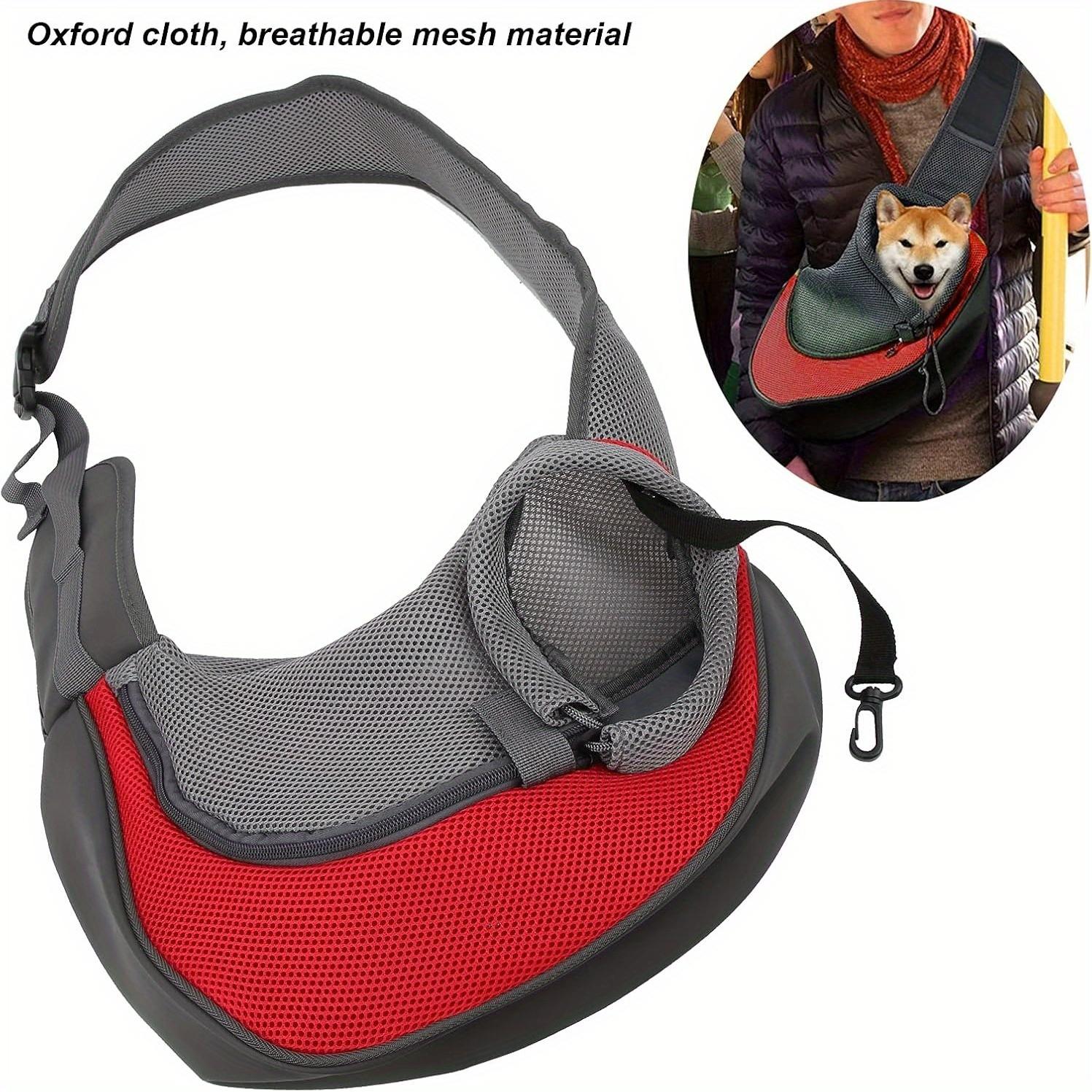 Adjustable Hands-Free Pet Sling Carrier for Small Dogs Cats Breathable Mesh Carrier with Secure Drawstring Collar Hook System Padded Strap Carrier красный