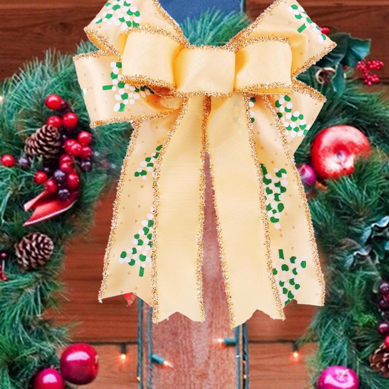 Wreath Bow Double Layer Tree Ornament Christmas Decorative Bows For Farmhouse Bedroom Dormitory Hallway Wedding Outdoor Yard