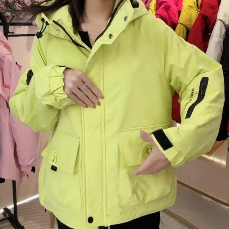 Women’s Short Hooded Windproof Jacket With Big Pockets Workwear Coat