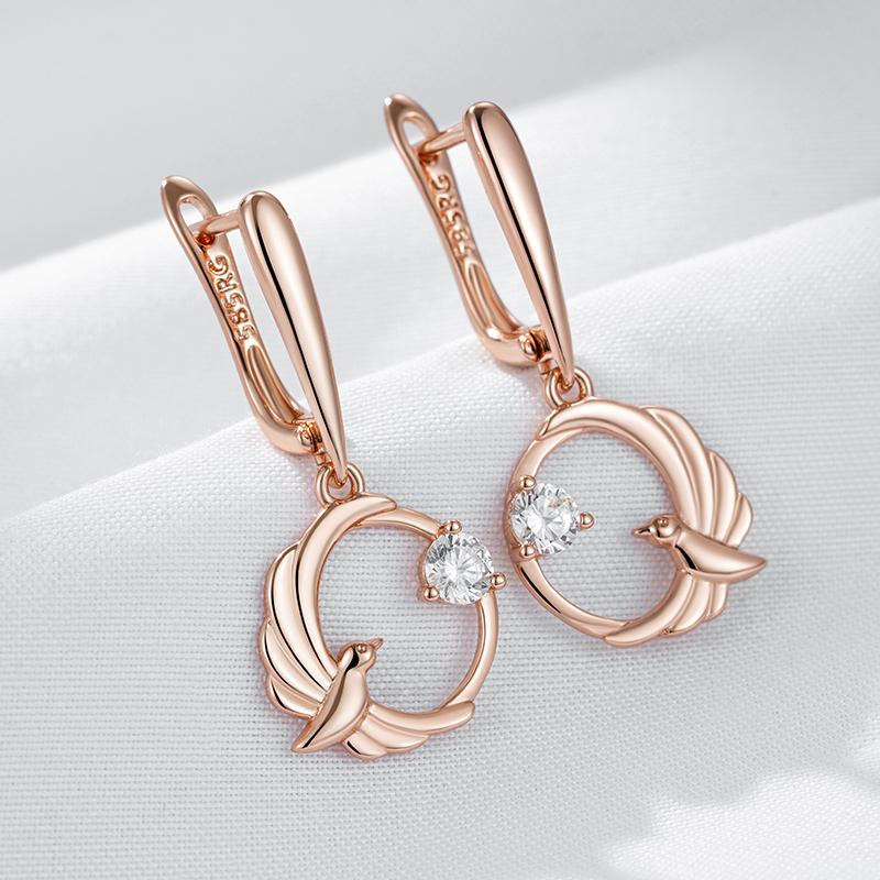 Shiny Natural Zircon Birdie Long Drop Earring For Women Fashion  Rose Gold Color High Quality Daily Fine Jewelry