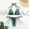 Women's Bikini Suit New Summer Sexy Floral Double Spaghetti Straps Two Piece Swimming Set Ladies Bathing Suit