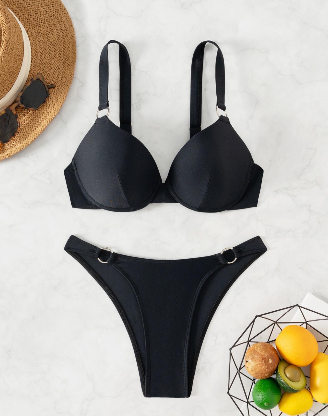 

Женский купальник сексуальный черный с жесткой спинкой, широкими бретелями, завязками сзади, высокой талией, бикини, раздельный комплект, пляжная одежда, купальные костюмы S чёрный
