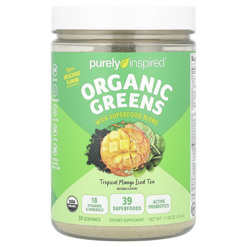 Purely Inspired Organic Greens with Superfood Blend, Tropical Mango Iced Tea, 11.08 Oz (314 G)