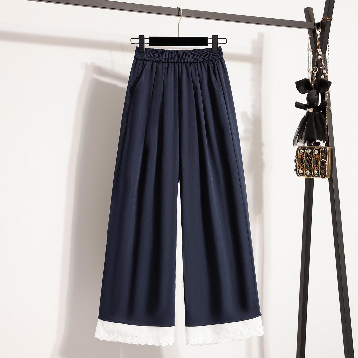 

Широкие брюки с кружевными вставками, женские, весна-лето, новые, повседневные, свободные, прямые брюки 2XL темно-синий