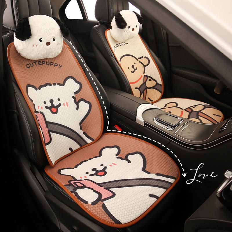 Cute Cartoon Couple Line Puppy Car Cushion Four Season Universal Vehicle Seat Backrest Support Breathable Comfortable Auto Seat