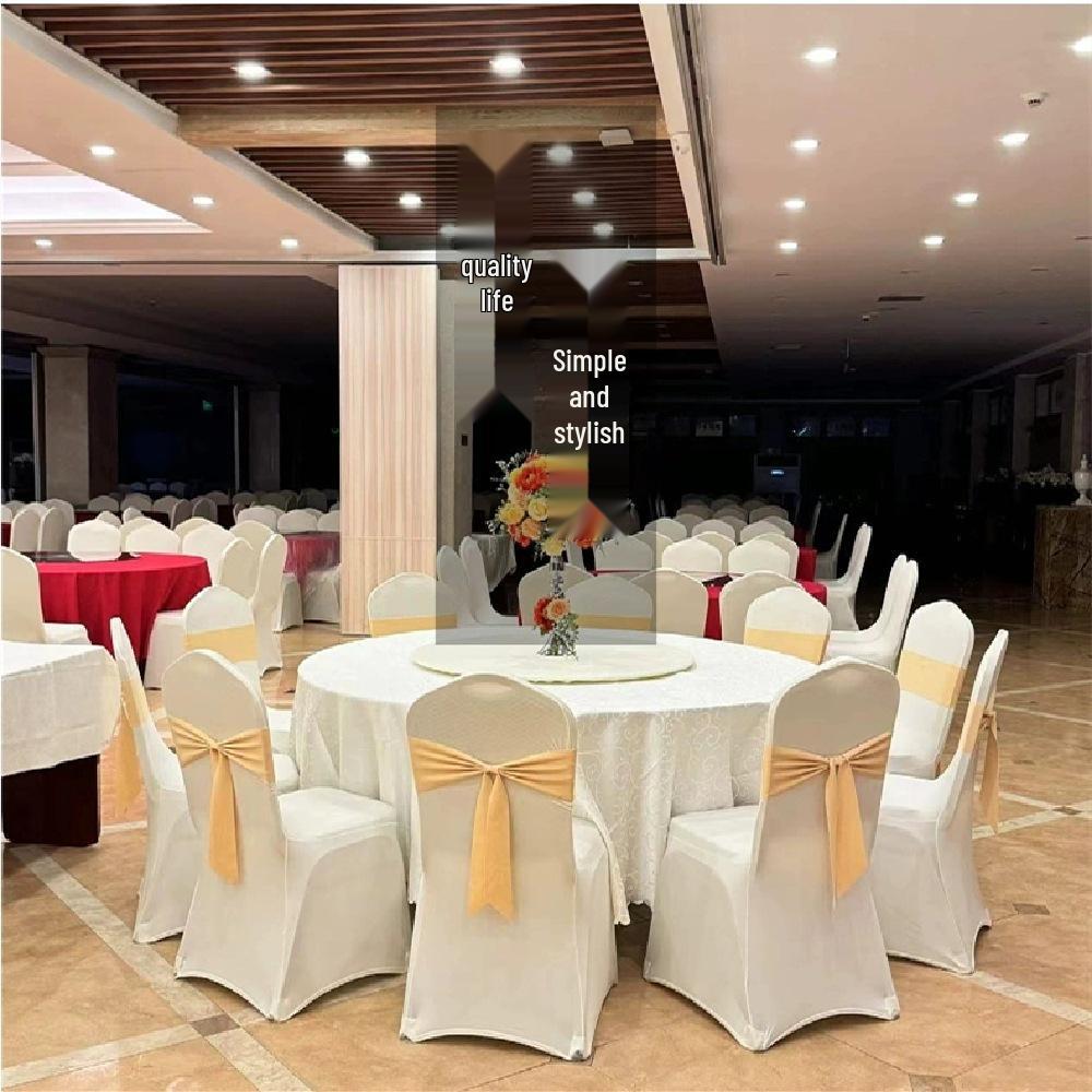Elastic Chair Back Cover with Decorative Flower Tie for Banquets