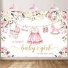 2D Baby Girl On Her Way Backdrop Cloth for Baby Shower Gender Reveal Photo Booth Background