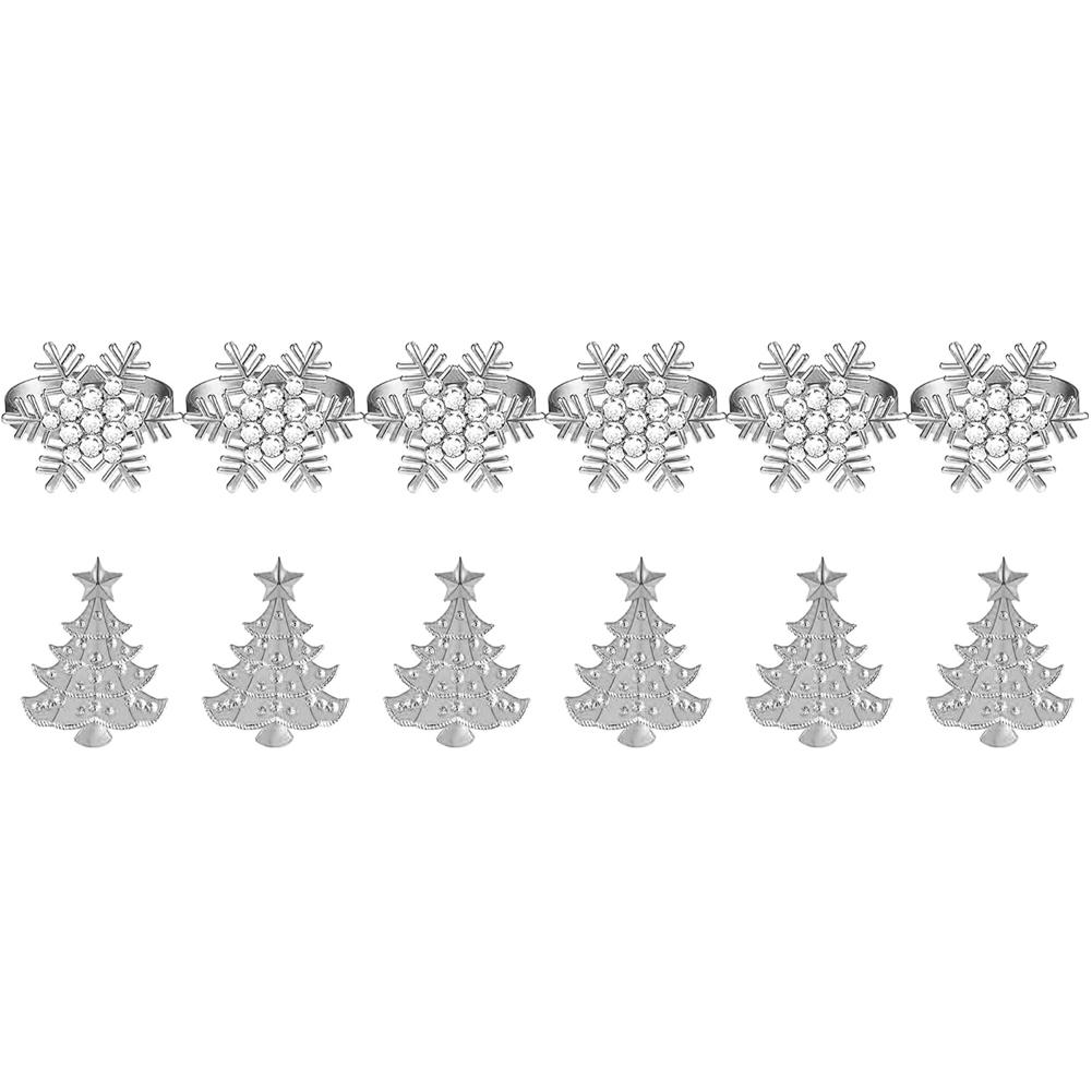 Set of 12 Napkin Rings with Snowflake and Christmas Tree Patterns for Seasonal Table Decor and Holiday Celebrations