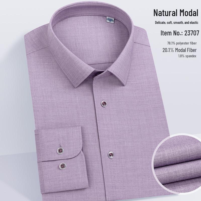 Herren Modal Stretch Langarmhemd - Bügelfrei Weiß, Frühlings- & Herbststil, Anpassbares LOGO, Berufskleidung.