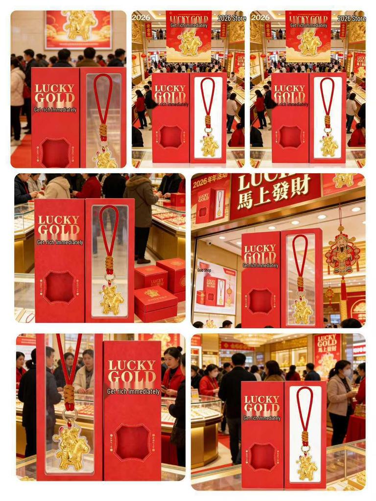 2026 24K Gold Money Keyring: Golden Princess Horse Pendant with Auspicious Words - Mobile Phone Charm Gift