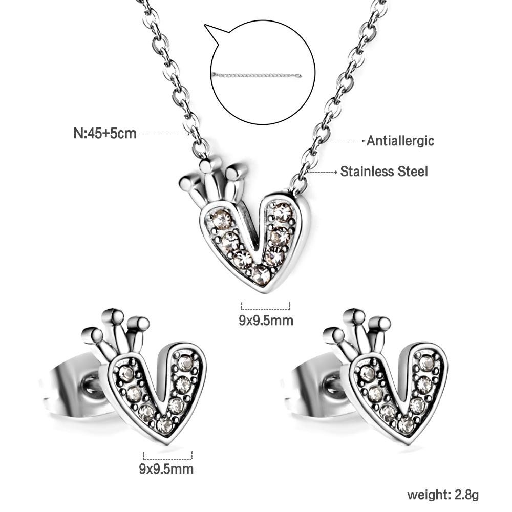 Fashion Bridal Gold Stainless Steel Pendant Necklace Earrings Jewelry Set for Women Plated18k Gold Necklace and Studs Earrings