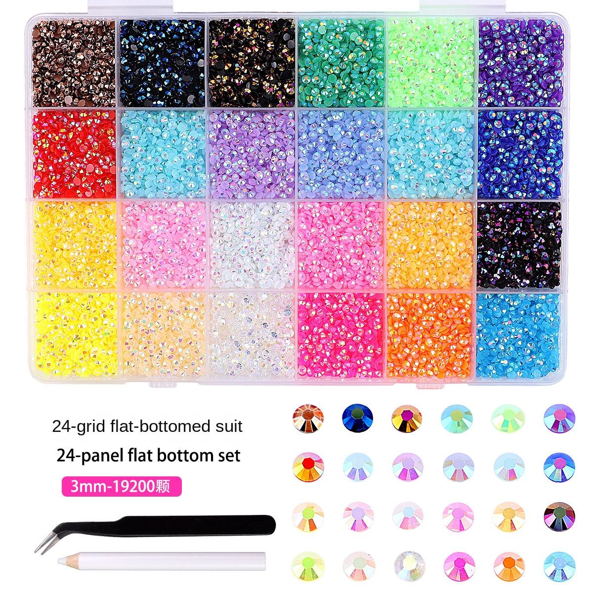 

Resin Flat Bottom Acrylic Diamond Box Small Beads Flashing Nail Art Colorful Round Rhinestones DIY Decoration Materials 24 grids 3mm-2