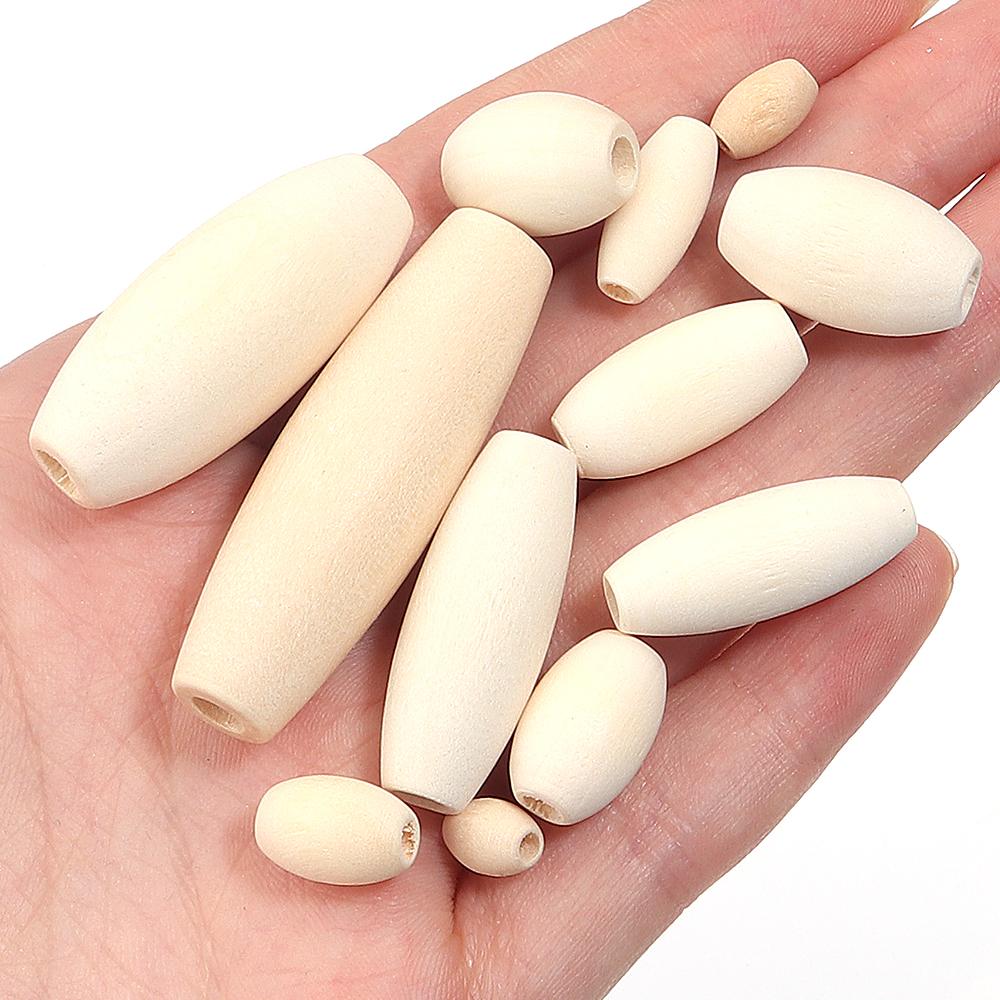 20-200Pcs Natural Oval Wooden Beads Large Hole Prayer Long Wood Bead Loose Spacer Beads For Bracelet Charms DIY Jewelry Findings