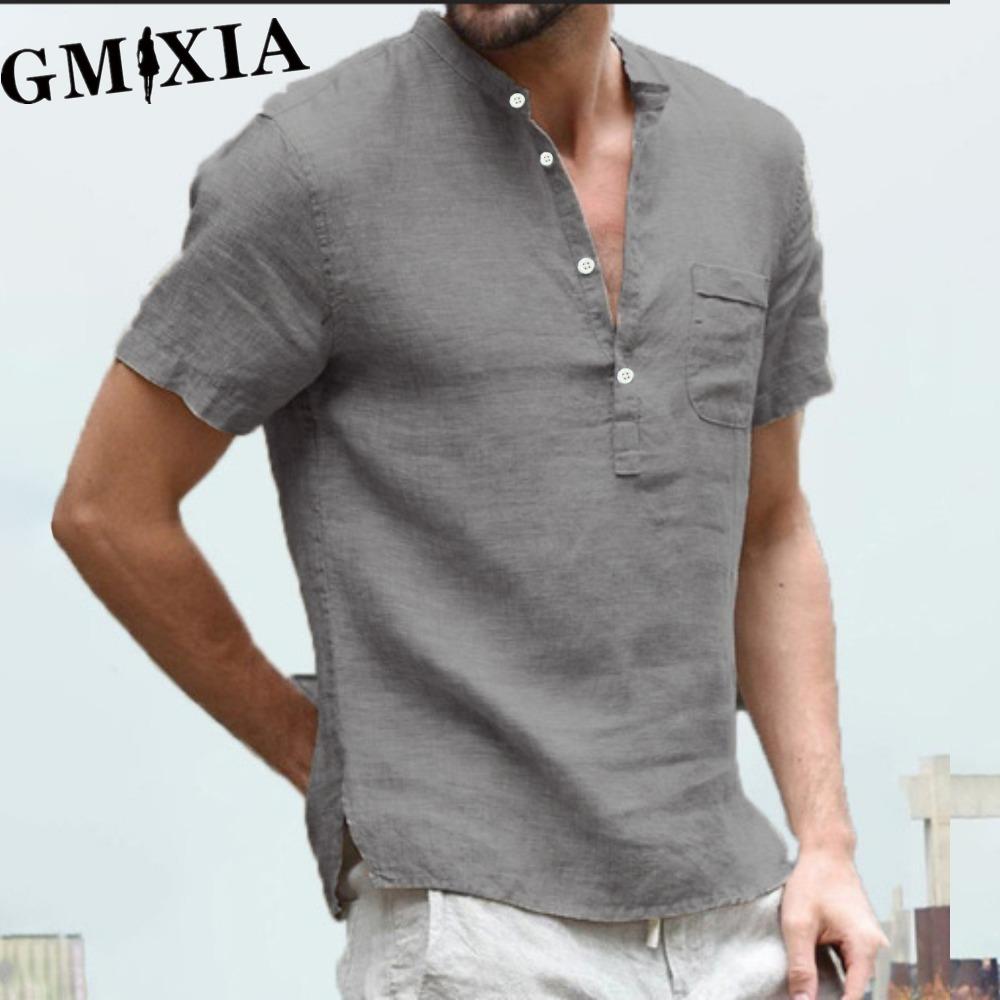 GMXIA Men's fashion casual solid color print Tops & T-shirts Shirt