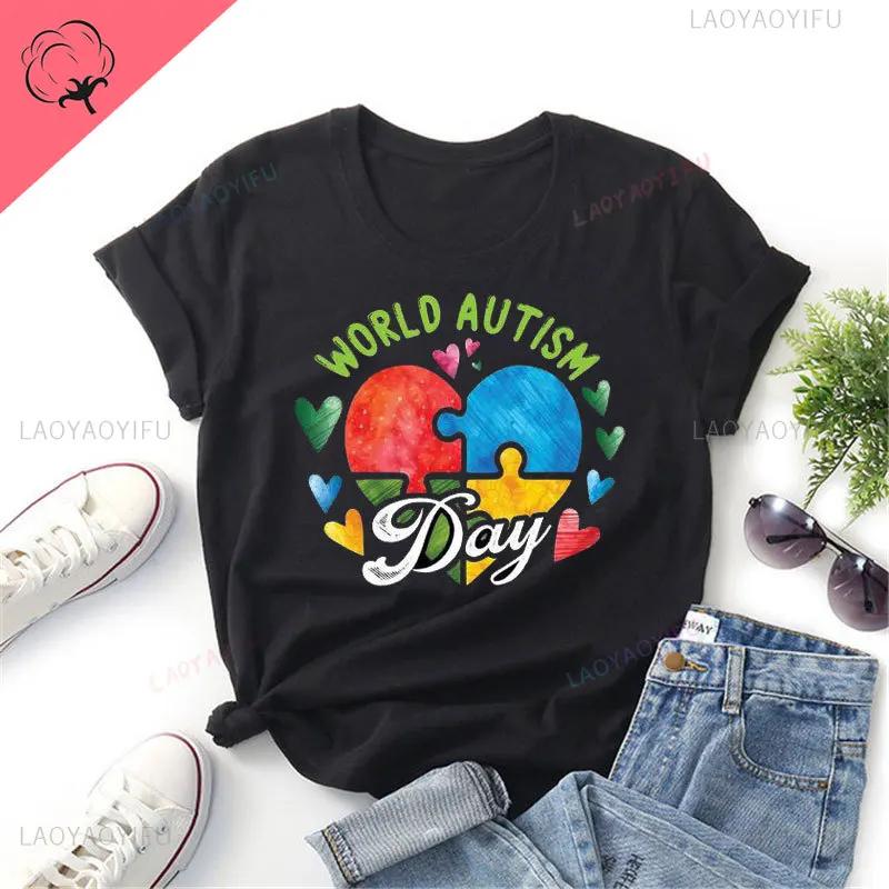 Womens Tshirt Fashion Street Short Sleeve Tops Cotton Shirt Its OK To Be Different Autism Awareness Bears Adults Kids Tops