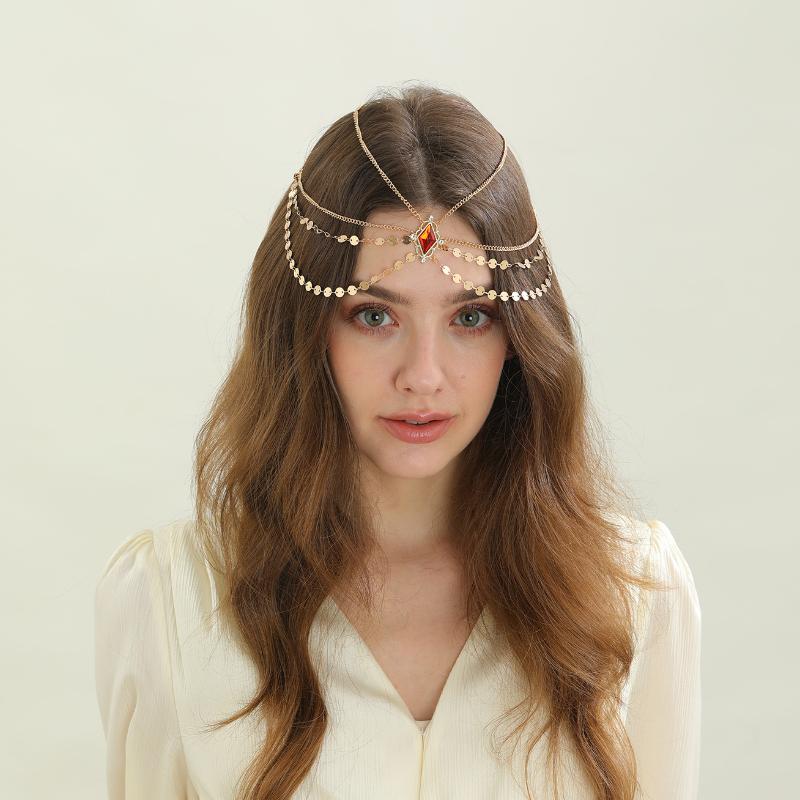 Fashion Bohemia Pearl Sequin Tassels Multi-Layer Hair Chain For Women Bride Rhinestone Forehead Chain Hair Jewelry