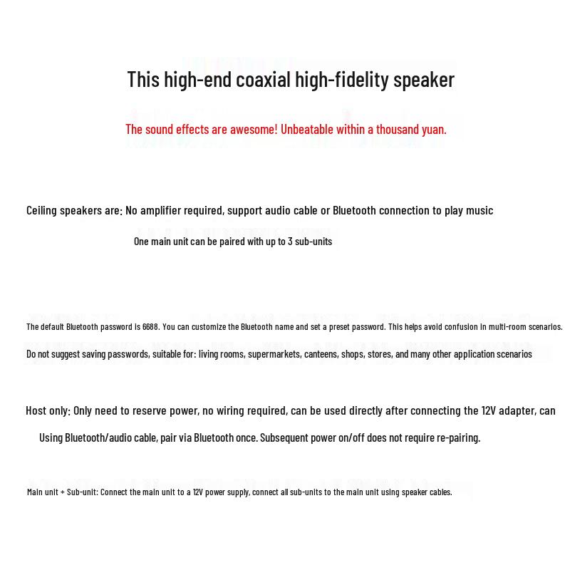 Bluetooth Ceiling Speaker with Amplifier: High-Quality Sound, Bass, Coaxial Design