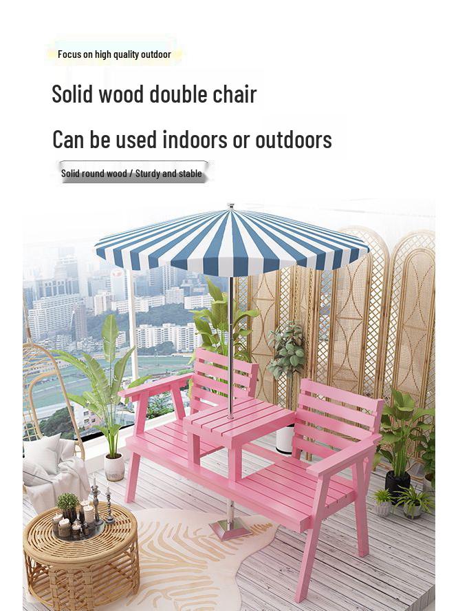 Krzesło ogrodowe zewnętrzne z litego drewna: Podwójna ławka kempingowa, na podwórko lub balkon