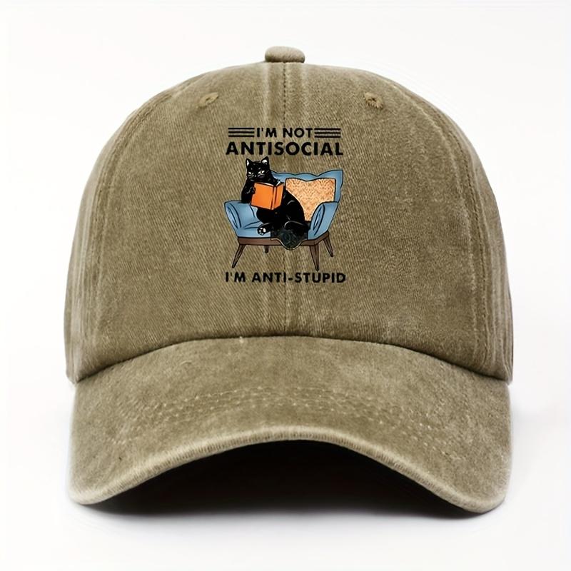 

Im Not Antisocial Im Anti Stupid Cat Reading Baseball Cap Casual Polyester Adjustable Vintage Unisex Hat One Size