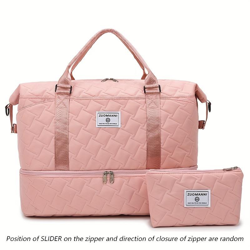 2pcs Set Large Capacity Travel Duffel Bag with Shoe Compartment and Cosmetic Pouch, Casual Nylon Gym Bag, Weekend Overnight Handbag