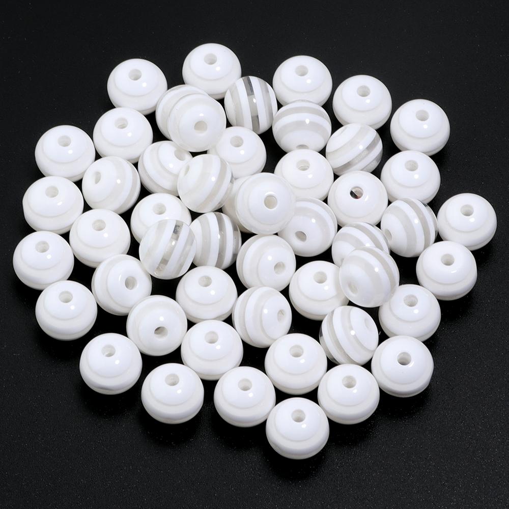 50-100pcs/lot 6 8 10 12mm Resin Round Beads Colored Stripes Spaced Beads For DIY Craft Bracelet Phone Chains Making Accessories