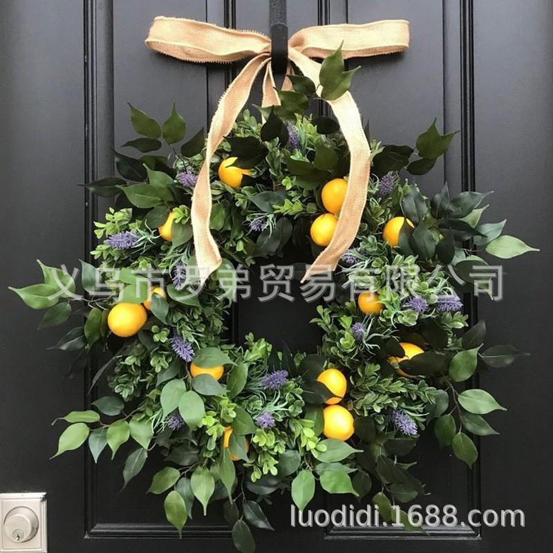 Artificial Lemon Peony Wreath Wall Hanging Decor Door Home Festival Party Decoration