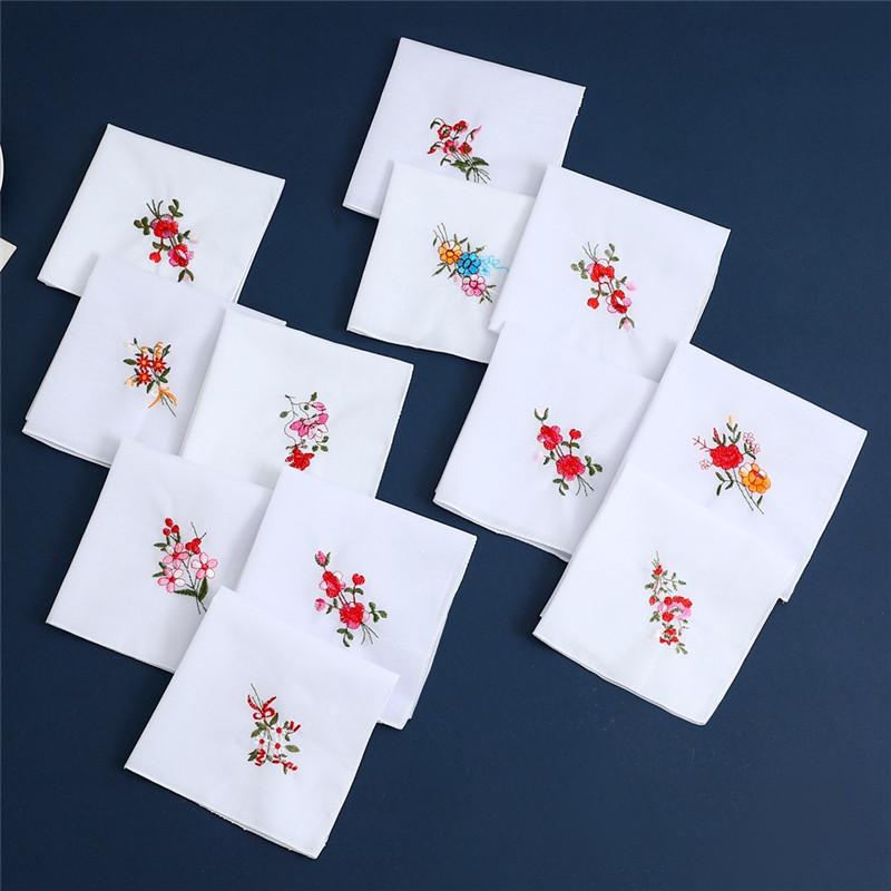 6Pcs 28x28cm Square Polyester Flower Embroidered Small Thin Women Lady Handkerchief Wedding Party Decor Gift