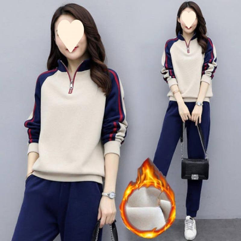 

Thick-fabric Padded Casual Sports Outfit for Women, Suitable for Autumn and Winter, Korean-style Loose Long-sleeved Pants Set of Two Pieces 4XL