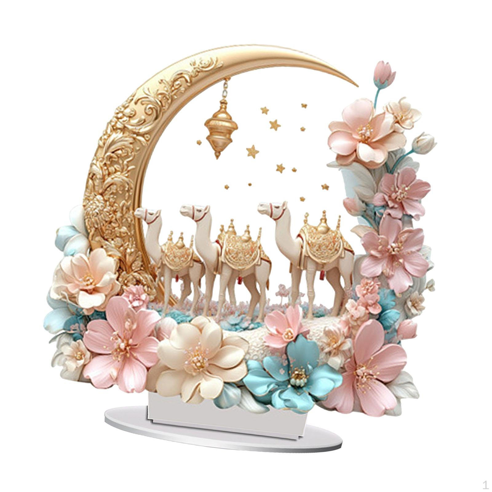 

2D Flat Acrylic Ramadan Decoration Moon with Sturdy Base,Desktop Standee Decorative for Festival Style C