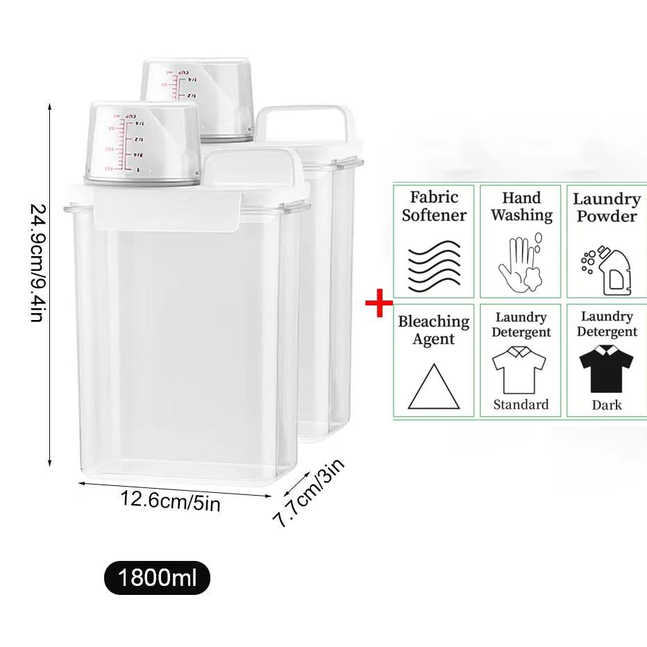 Sealed Laundry Storage Jar, 1100/1800/2300ML Reusable Empty Tank, Portable Organizer with Labels for Cleaning Supplies