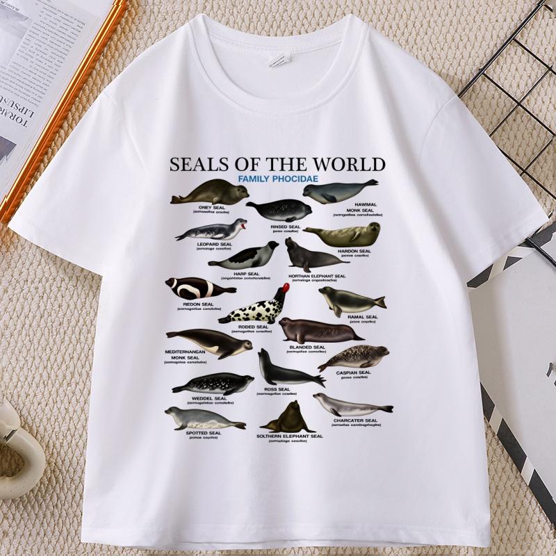 

Seal Tshirt Y2k Seals of The World T-shirt 90s Retro Tee Crewneck Animal Tshirt Casual Loose Cotton Short Sleeve Print Clothes 5XL різнокольоровий