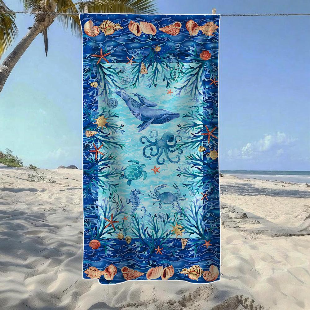 

Colorful Floral Bird & Whale Beach Towel,Soft Quick-Drying,Perfect For Portable Outdoor Travel,Swimming,Camping And Summer Beach W40*H60(CM)