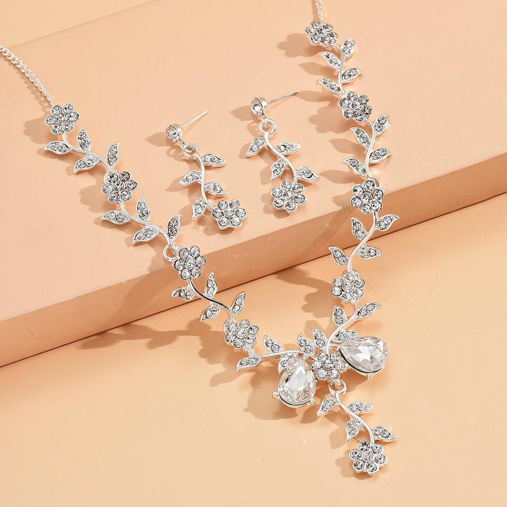 Bridal Rhinestone Crystal Necklace & Earring Set for Women's Prom & Dress Accessories