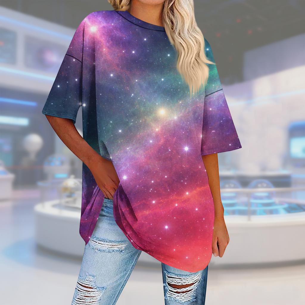 T-shirt de Manga Curta Casual com Estampa Moderna de Gola Redonda para Mulheres e Homens