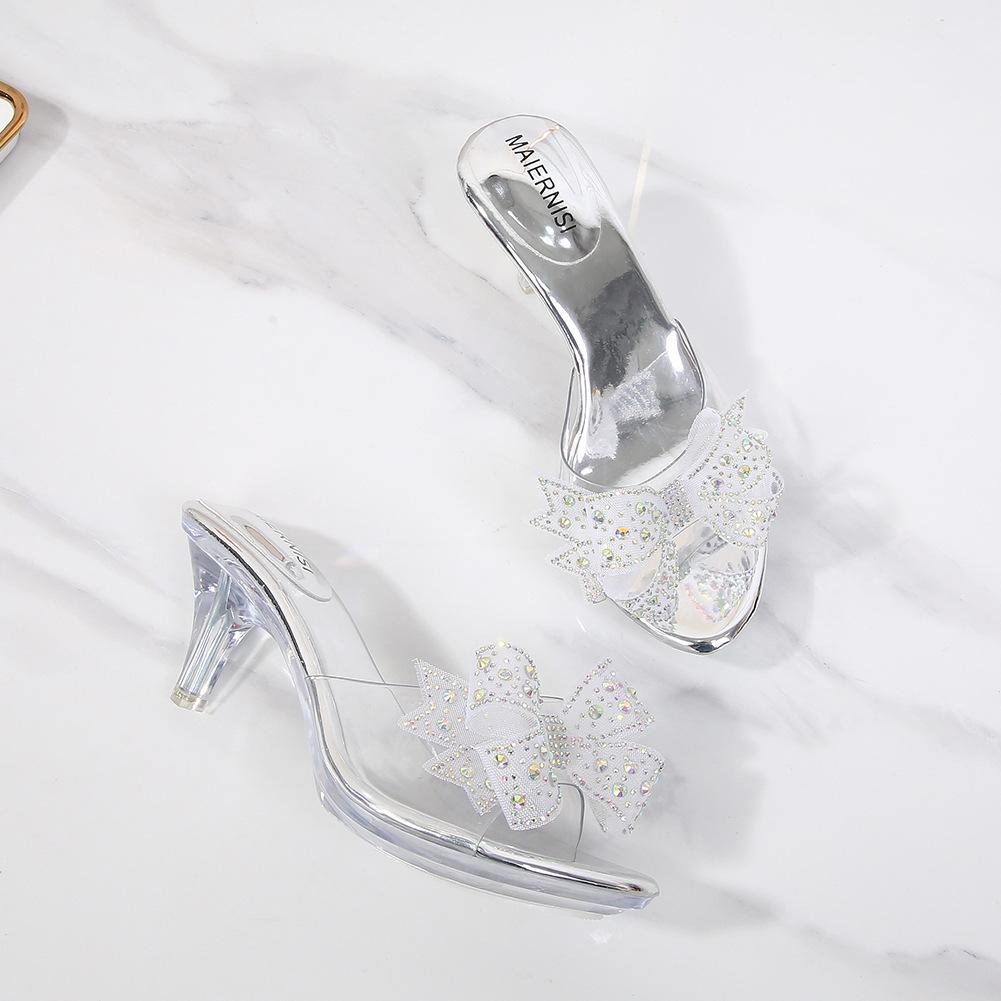 

Crystal high heels women s daily new transparent bow rhinestone high heels sandals 35