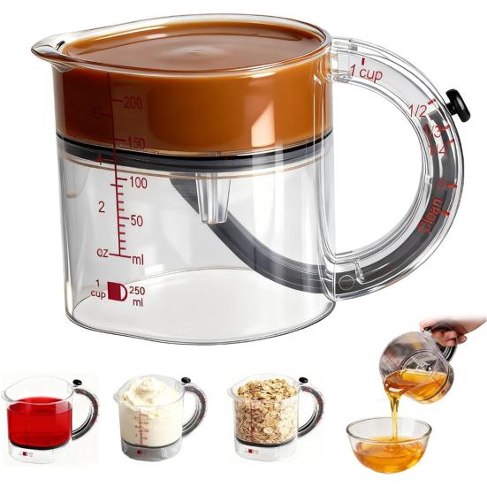 Kubek pomiarowy 4 w 1 z regulacją i ergonomicznym uchwytem, dnem typu push-up, kubek pomiarowy z podwójną skalą, przybory kuchenne do gotowania i pieczenia