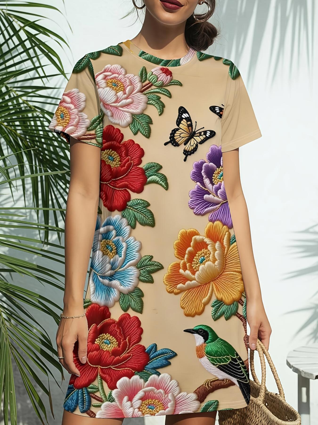 

Short Sleeve Crew Neck Dress for Women. Featuring a Trendy American Digital Print. Ideal for Casual Wear in Spring And Summer. This Elegant And Sli 6XL дубильная кора
