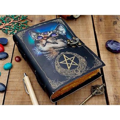 Leren notitieboek Spell wizard Kat Boek Blanco Magik Notitieboek Boek van Schaduwen Wicca Pagan grimoire boek voor Reizen Schetsen beste cadeau