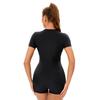 Color Block Swimsuit Nylon One Piece Swimwear Women Short Sleeve Zipper Front Bodysuit Swim Suit