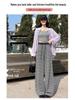 Women's Retro Grey Striped Wide-Leg Pants, Elastic Waist with Drawstring - High Waist, Loose Fit, Spring/Summer 2026 Collection.