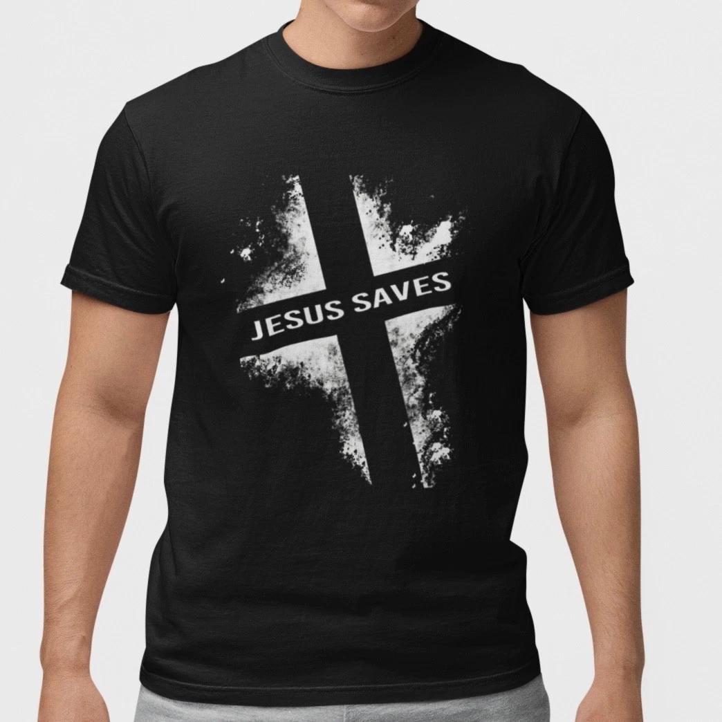 Jesus Saves T Shirt Christian Cross Faith Religious Tee Black Graphic Shirt XS