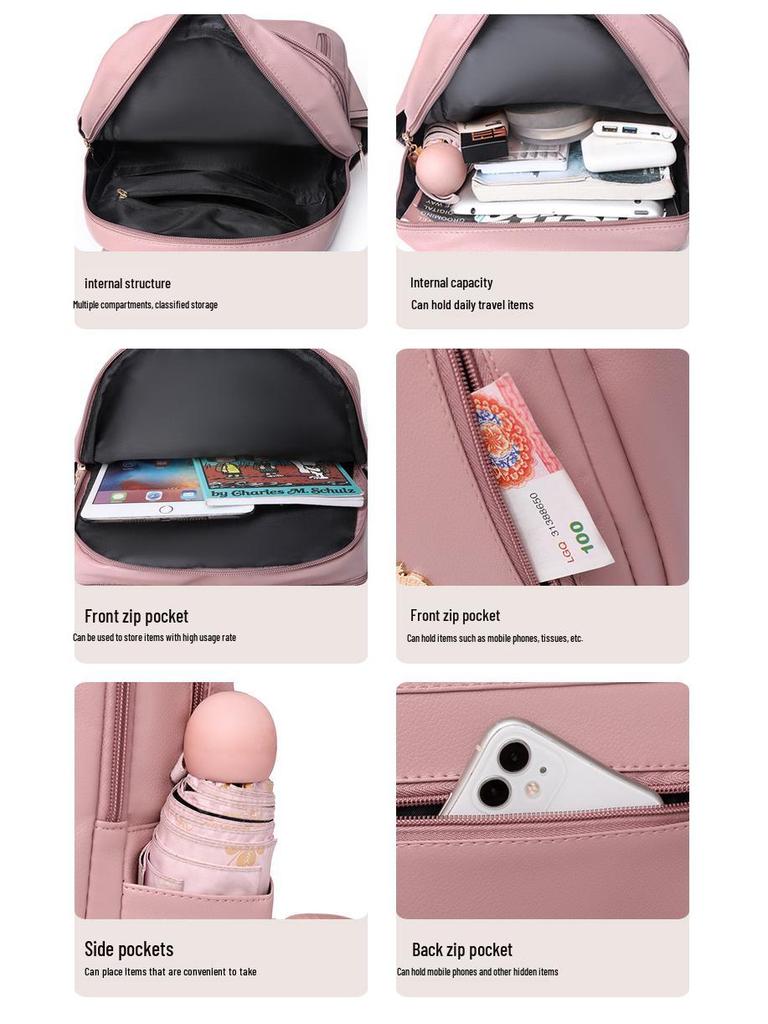 Women's Multifunctional PU Travel Backpack - Large Capacity, Solid Color, Outdoor Storage