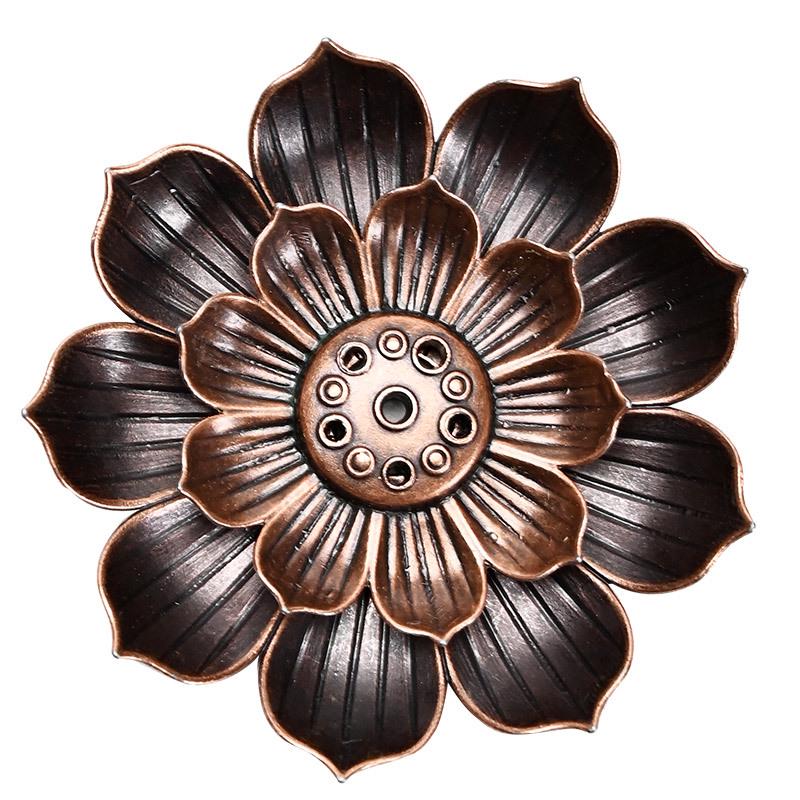 Double-Layer Antique Lotus Incense Burner for Tea Ceremony and Buddha Worship with Multi-Hole Sandalwood Stick Holder.