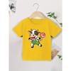 European Size Boys Round-neck Short-sleeved T-shirt with Cartoon Cow Holding Lollipop Pattern Print