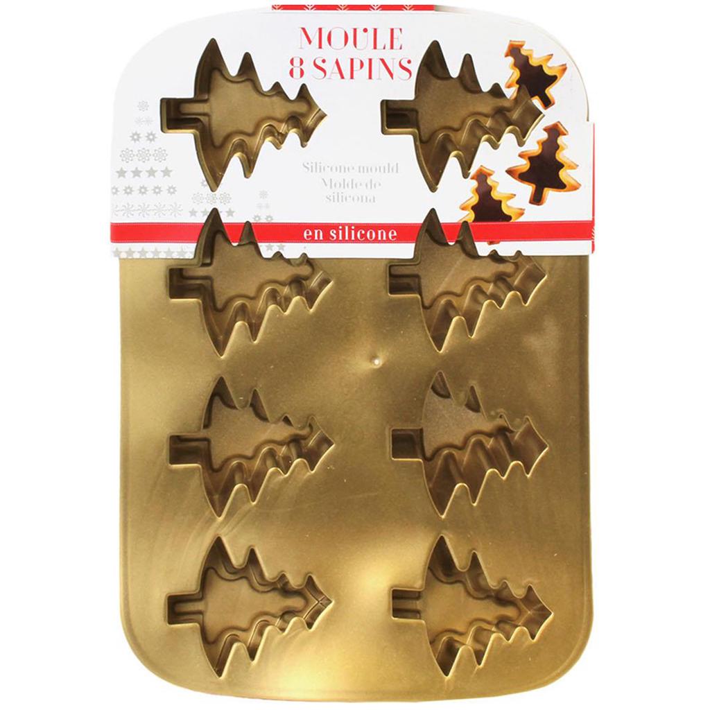 Les Trésors De Lily [Q4397] - Gold 'Fir Trees' Silicone Mold - 26x17x3 Cm (8 Fir Trees)