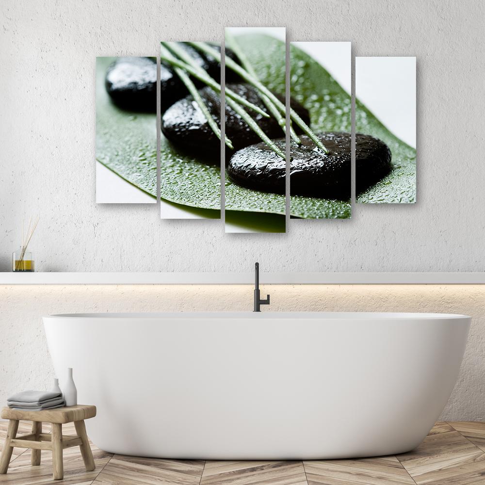 Päťdielny obraz na plátne Natura Zen Leaf Stones