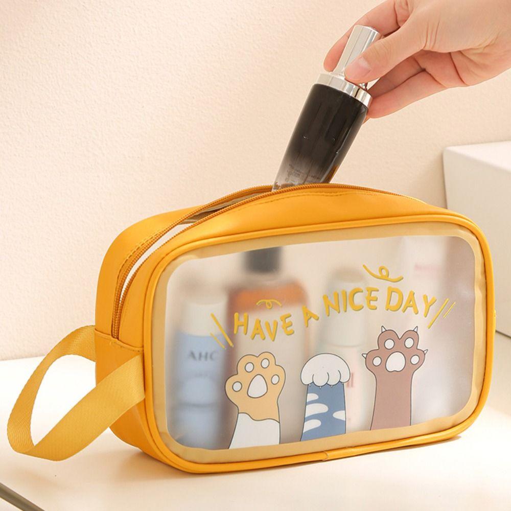 Large Capacity Cartoon PVC Cosmetic Bag Square Wash Pouch Cute Transparent Makeup Bag  Girl