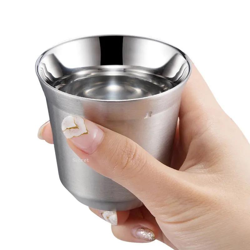 Nerezové šálky na espresso Dvoustěnné izolované šálky Demitasse šálky Šálek na kávu pro pití kávy, Dárek pro něj Termohrnek