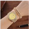 xiaomi 2pcs/set - Glitzy Rhinestone Watch & Cuban Link Bracelet Set - Sparkling Quartz Timepiece with Durable Steel Strap